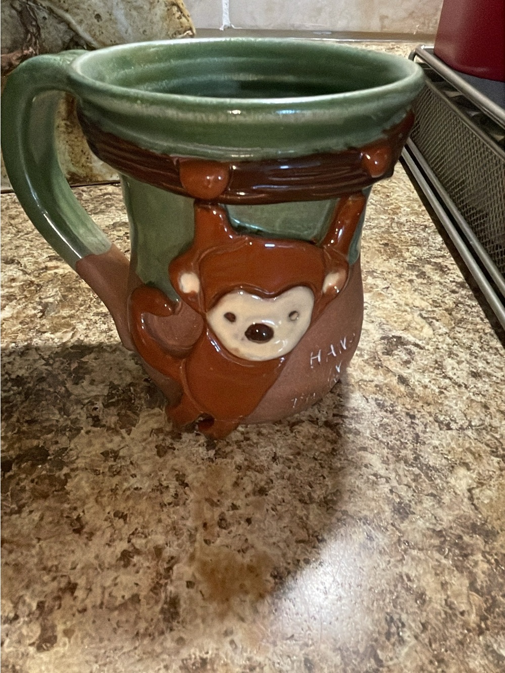 Green and Brown Monkey Ceramic Mug - Cute Animal Coffee Cup